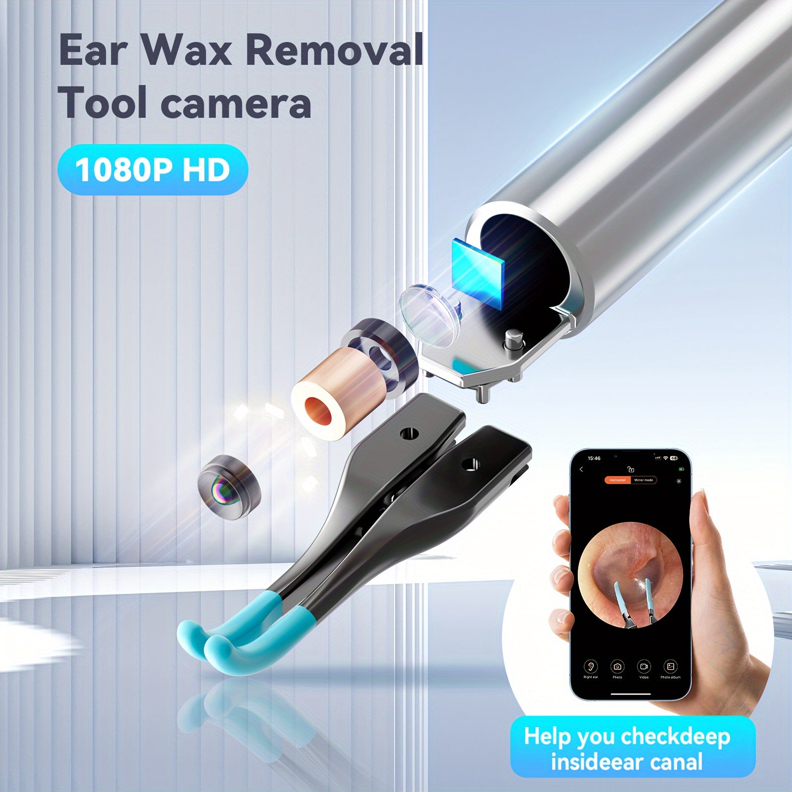 3-in-1 Earwax Removal Tool with 1200W Ear Mirror and Cleaning Spoon