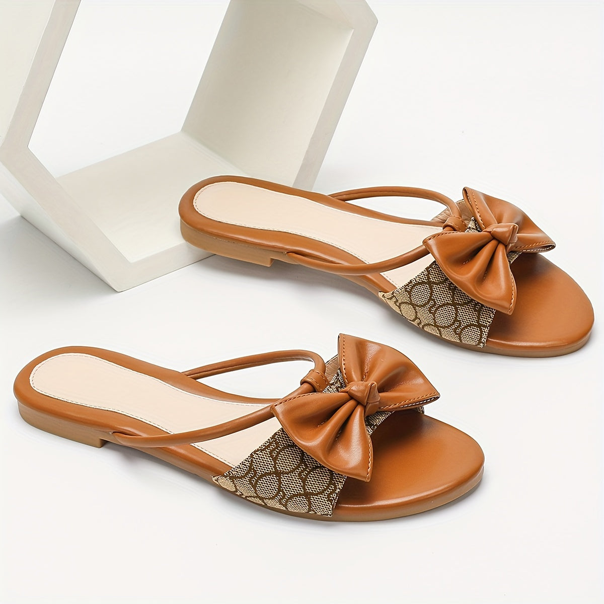 Women's Flat Sandals with Bowknot Canvas Slip-On Non-Slip Beach Slides