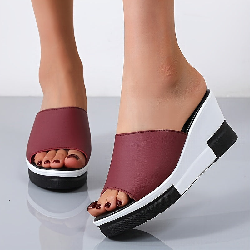 Women Summer Slide Sandals Black White Platform Wedge Cushioned Open-Toe