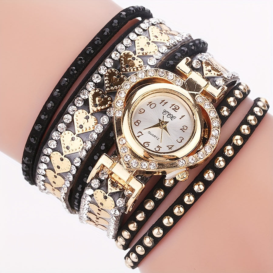 Women's Heart-Shaped Wristwatch with PU Leather Strap Quartz Alloy Case