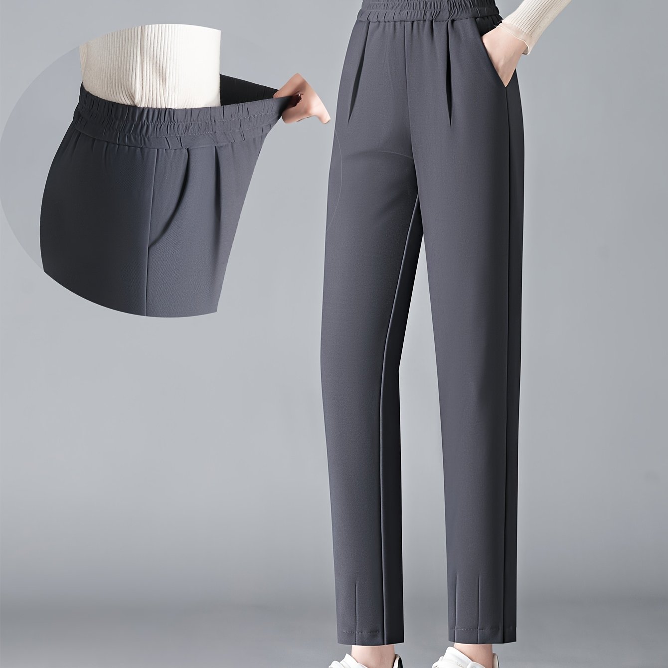 Women's Slimming High-Waist Harem Pants Black Elastic Waist All-Season