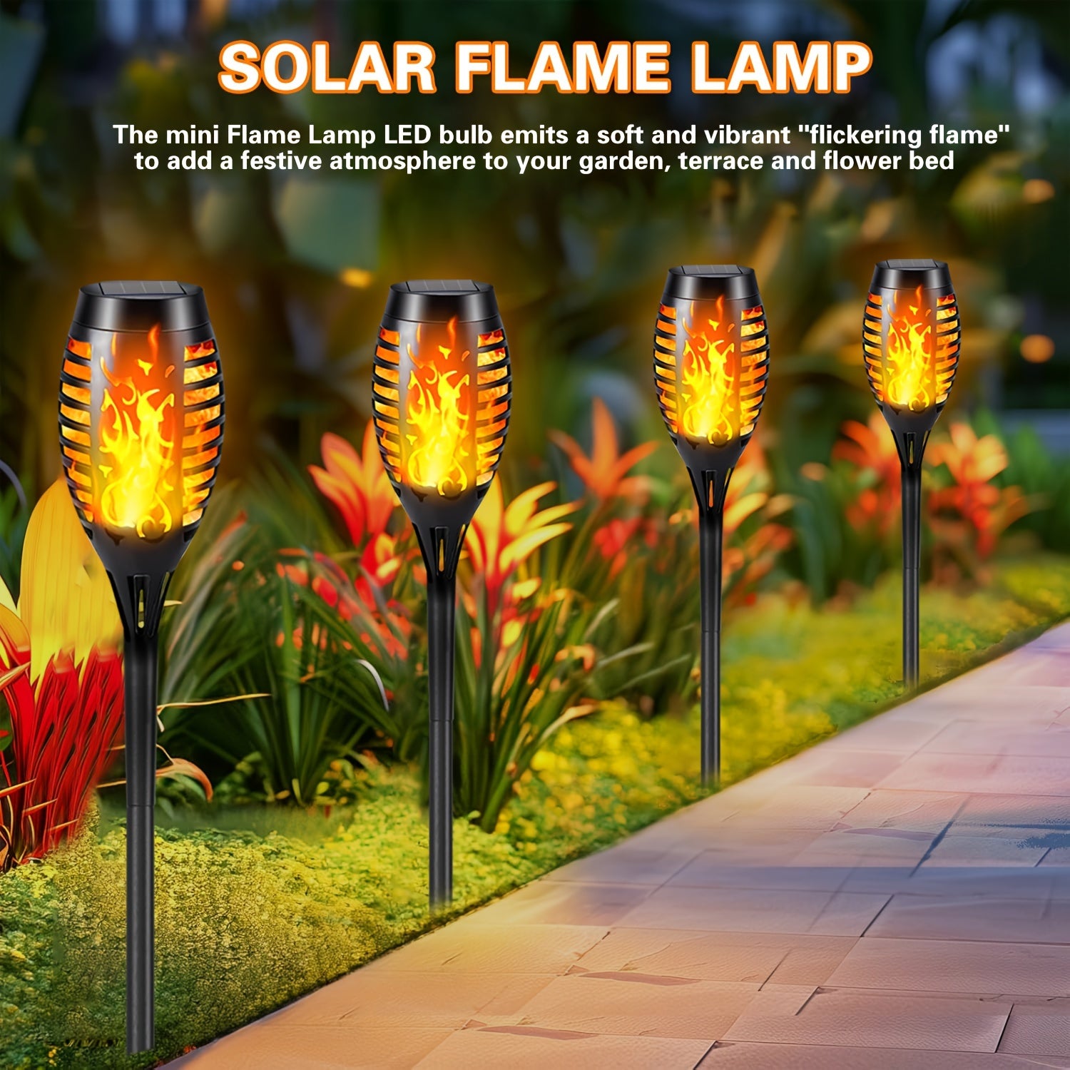 4/8/12pcs Solar Flickering Flame Garden Lights Outdoor Landscape Pathway Yard Driveway Waterproof