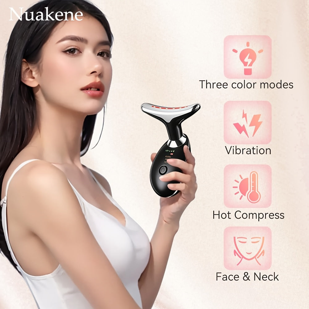 Vibrating Heat Neck Face Massager with 7 Colors USB Rechargeable Skincare Home Facial