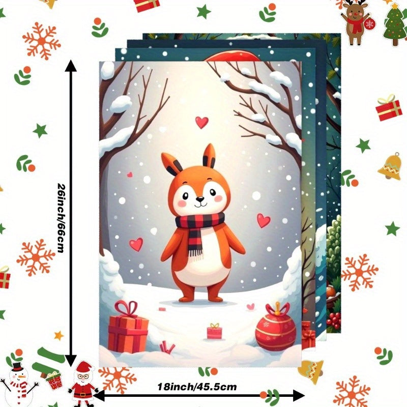 Set of Four Christmas Deer Napkins, Warm Winter Reindeer Elk Holiday, 45.72x66.04 cm