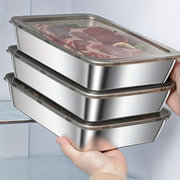 Set of 3 Stainless Steel Food Storage Containers Leak-Proof Microwave Freezer Safe Rectangular Kitchen Organizers