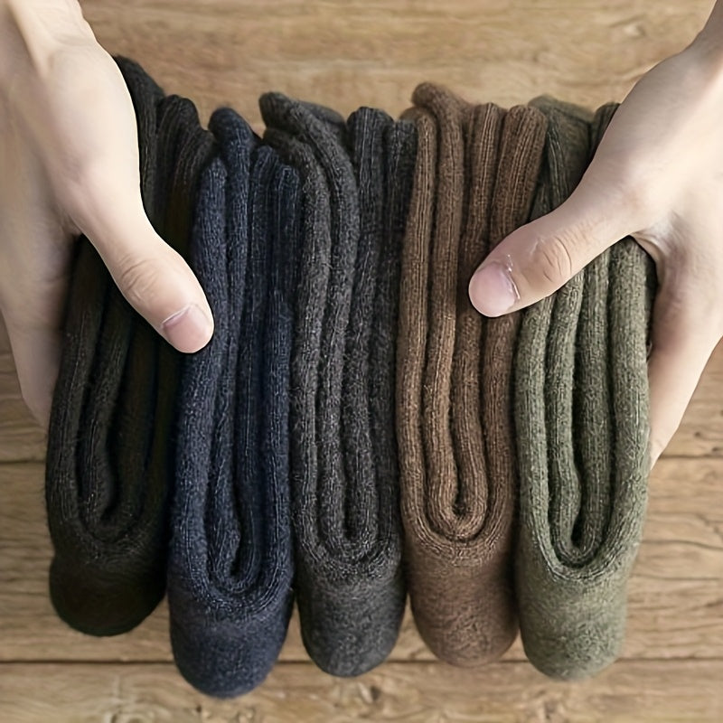 Men's Thickened Warm Mid-Calf Socks Set of 3 Solid Colors for Autumn Winter