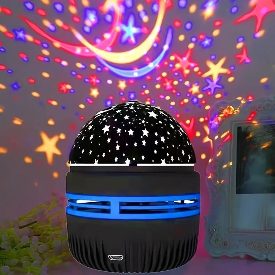 USB-Powered Star and Moon Night Light with Rotating Projections, Stand, and Disco Ball Design