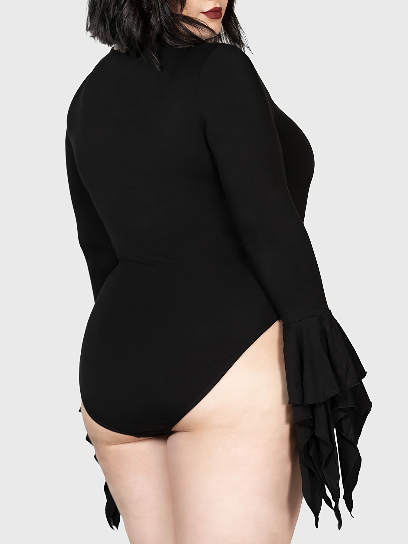 Women's Plus Size Lace Up Front Bodysuit with Asymmetrical Cuffs