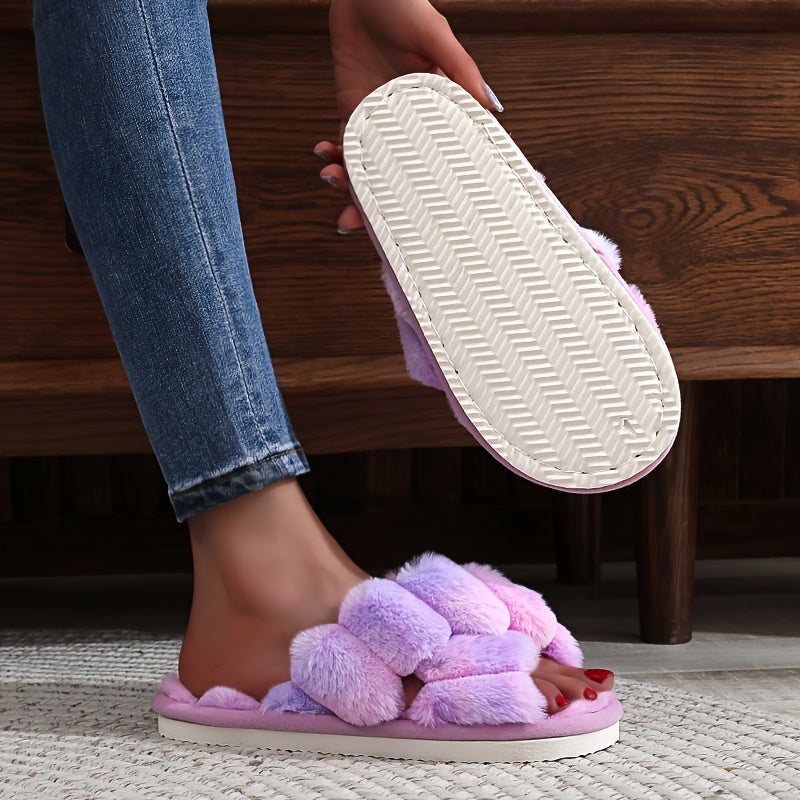 Women Soft Plush Slip-On Slippers Non-Slip EVA Sole Indoor House Shoes