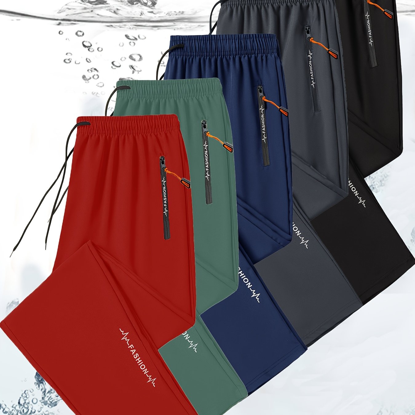 Pantalones deportivos casuales para hombre con bolsillo con cremallera, poliéster ligero, cintura con cordón, estilo deportivo, set de 5