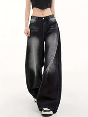 Girls Black Washed Denim Pants Slim Straight Leg Casual All-Season