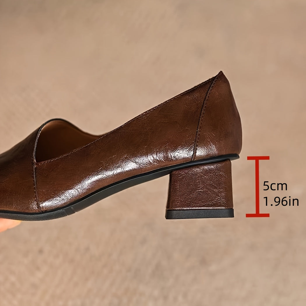 Women's Slip-On Mid-Heel Shoes Faux Cover Upper Rubber Sole Casual