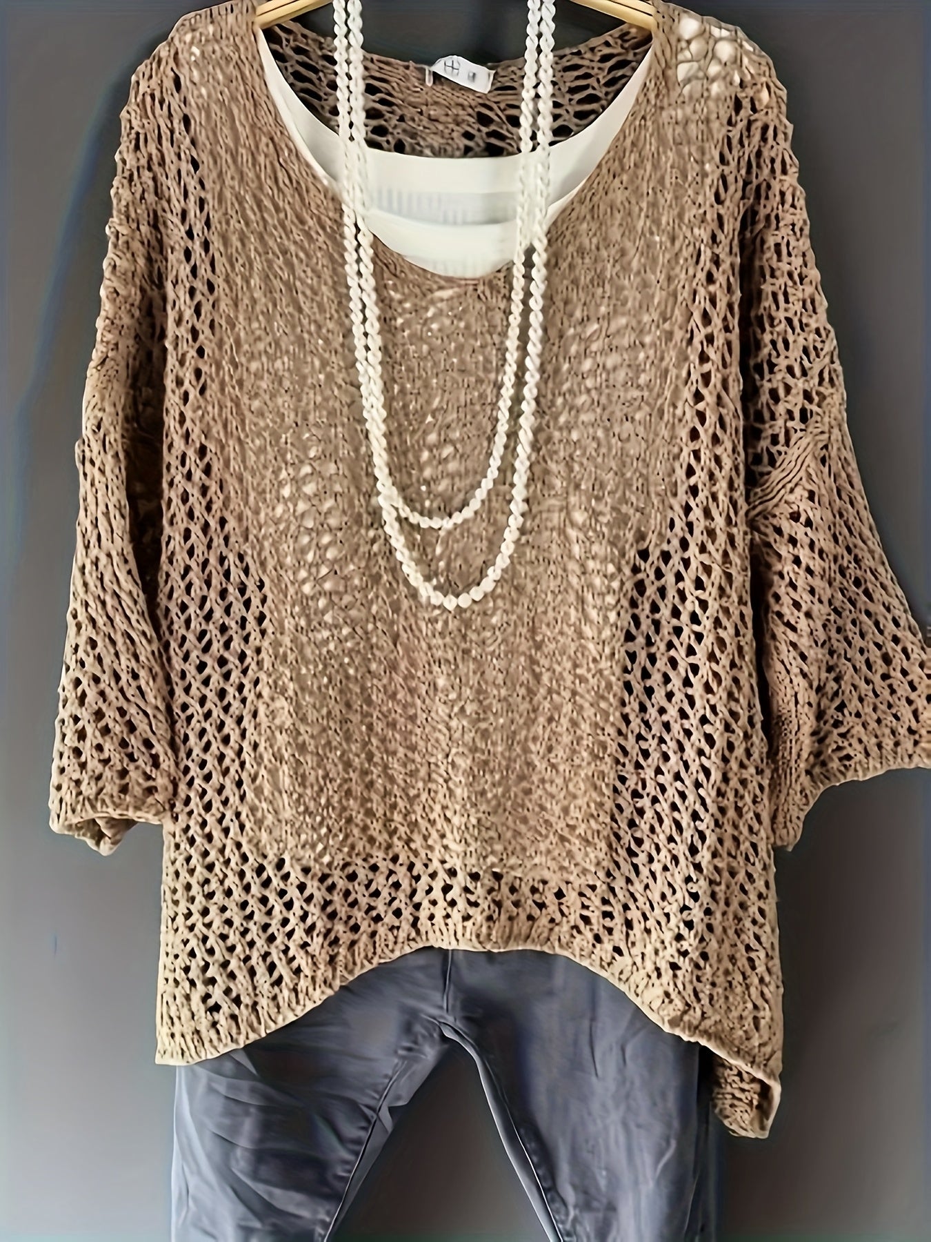 Plus-Size Women Hollow-Out Knit Sweater Spring Summer Stylish Pullover