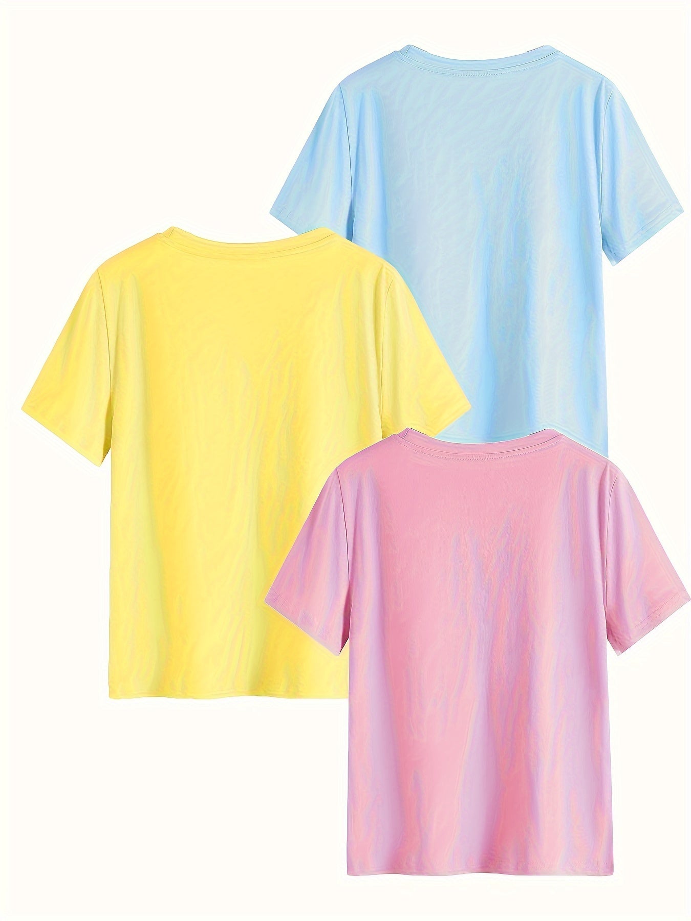 Plus-Size Solid Color V-Neck T-Shirts for Women Casual Short Sleeve Pack of 3