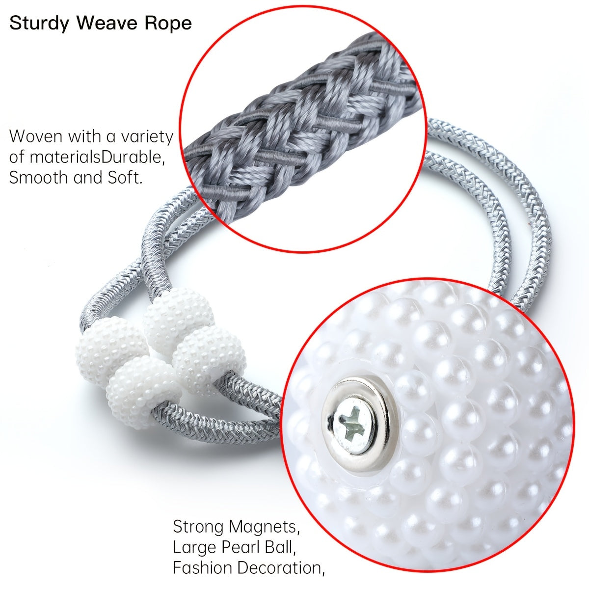 Set of 2 Magnetic Curtain Tiebacks for Home Office Window Drapes