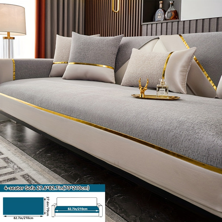 Chenille Sofa Cover for 1-4 Seater Nordic Style Gold Accents Non-Slip Washable