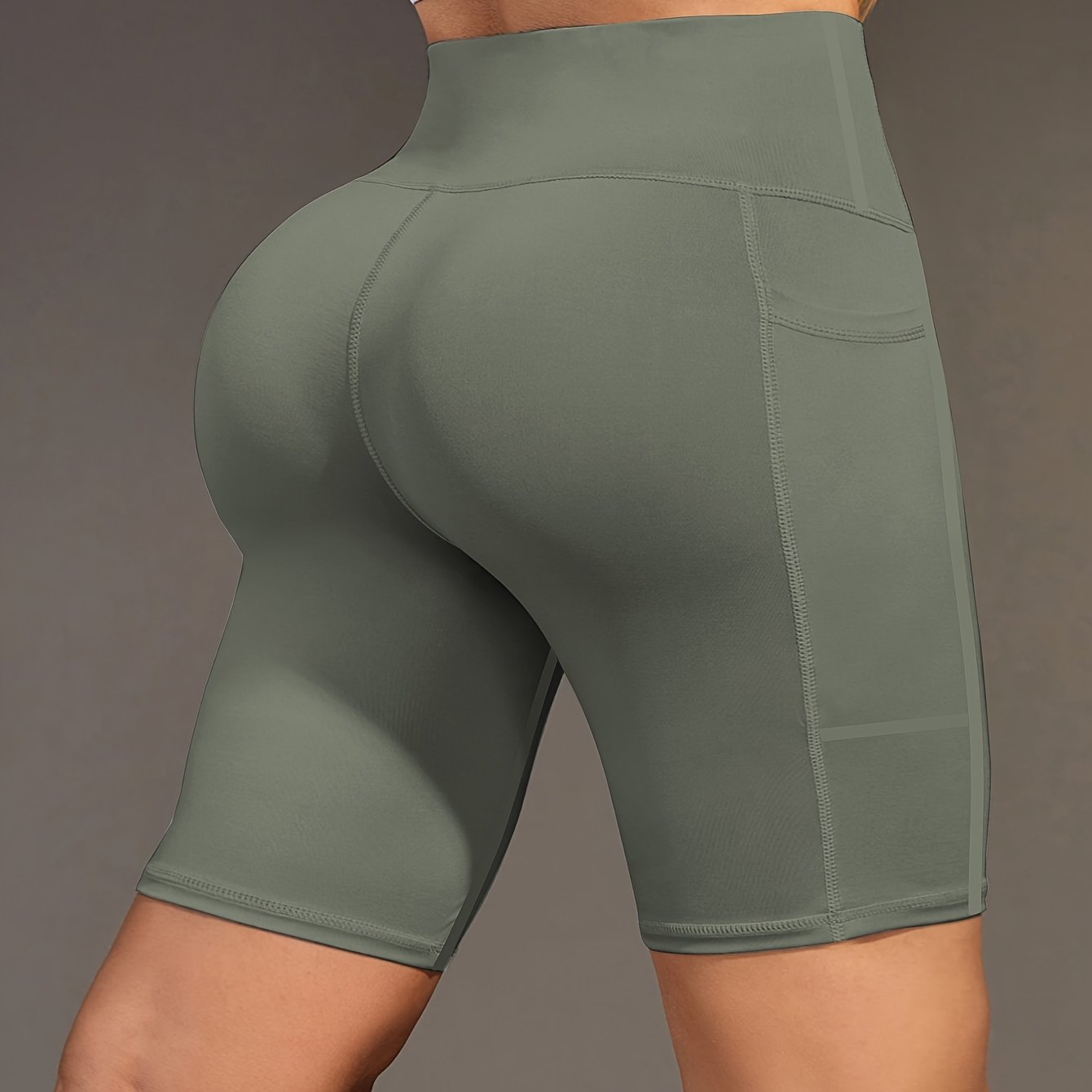 Ayollar uchun yoga shortlari, yuqori bel, cho'ntaklar, elastik to'qima, teal rang, fitnes, kundalik foydalanish