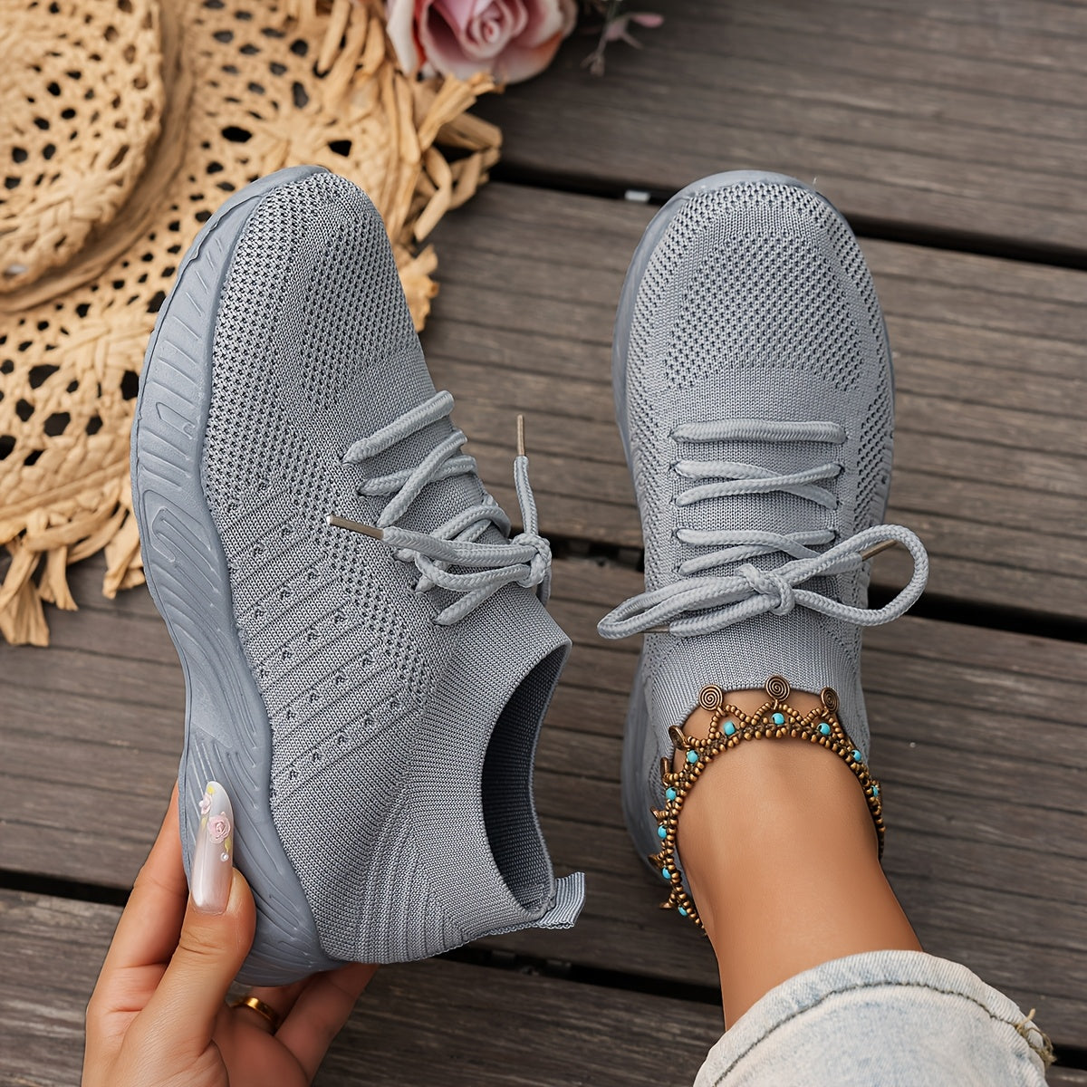 Women's Knit Running Shoes Low Top Casual Sneakers