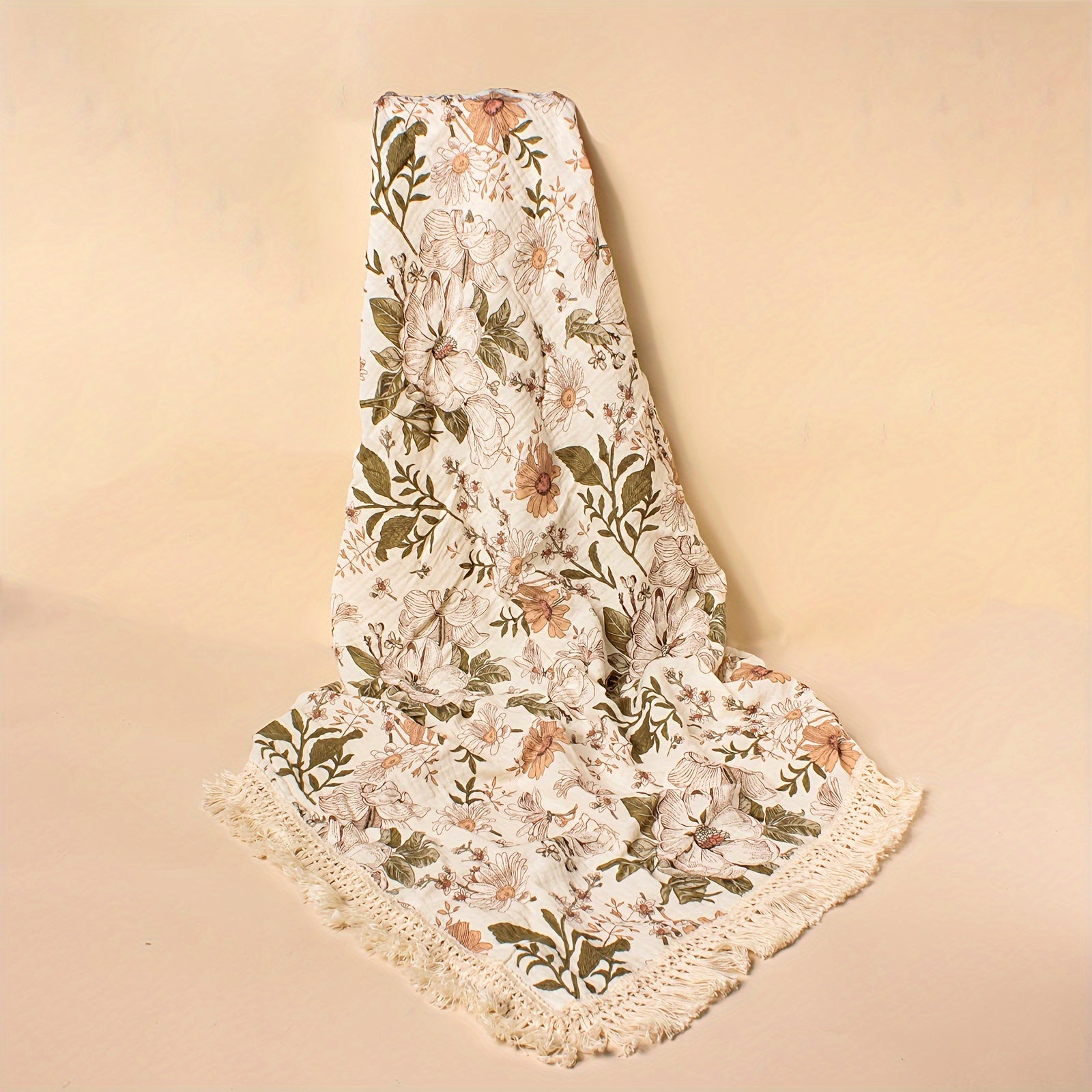 Children's Cotton Blanket with Tassel Edges Animal Print for Baby Stroller and Windproof Use