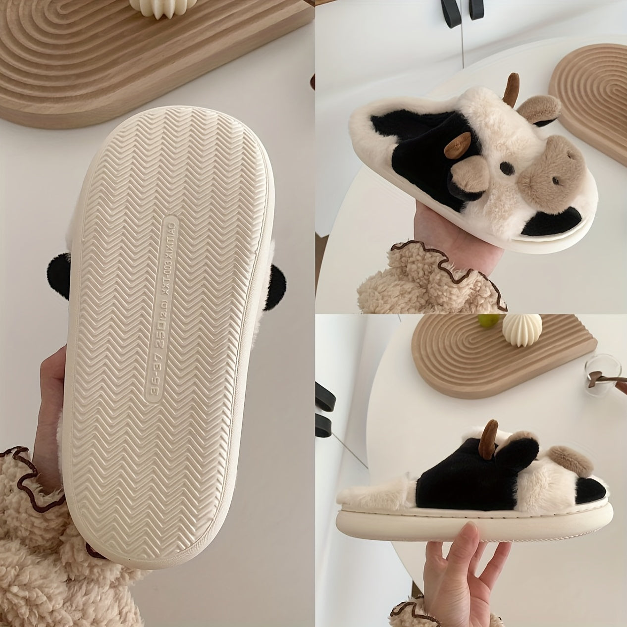 Women's Kawaii Cow Shaped Plush Cozy Non-Slip House Slippers