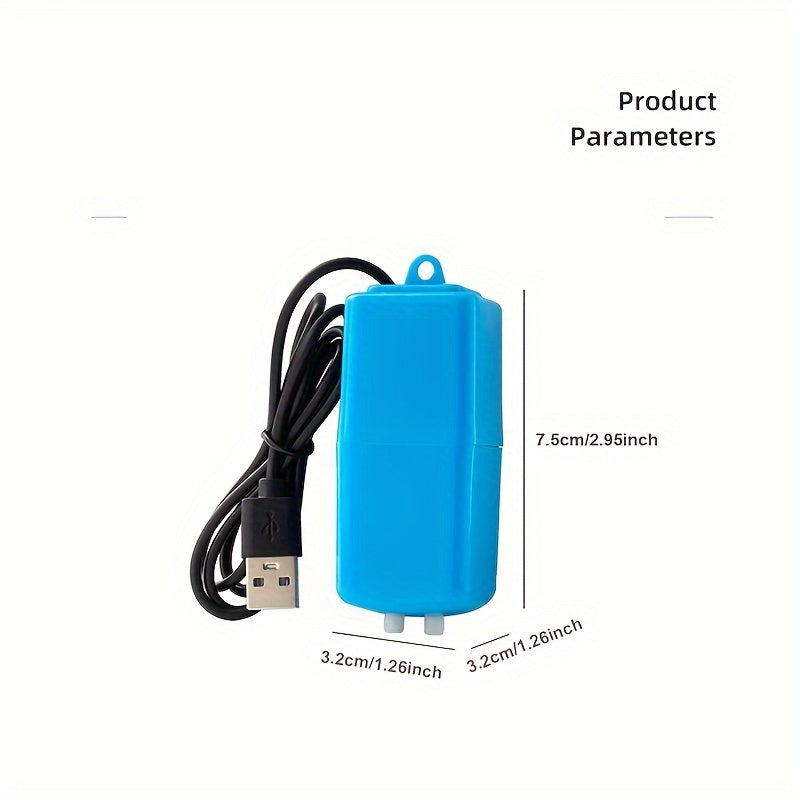 Compact USB Aquarium Air Pump with Adjustable Flow Valve and 2 Air Stones for Fish Tanks and Outdoor Use