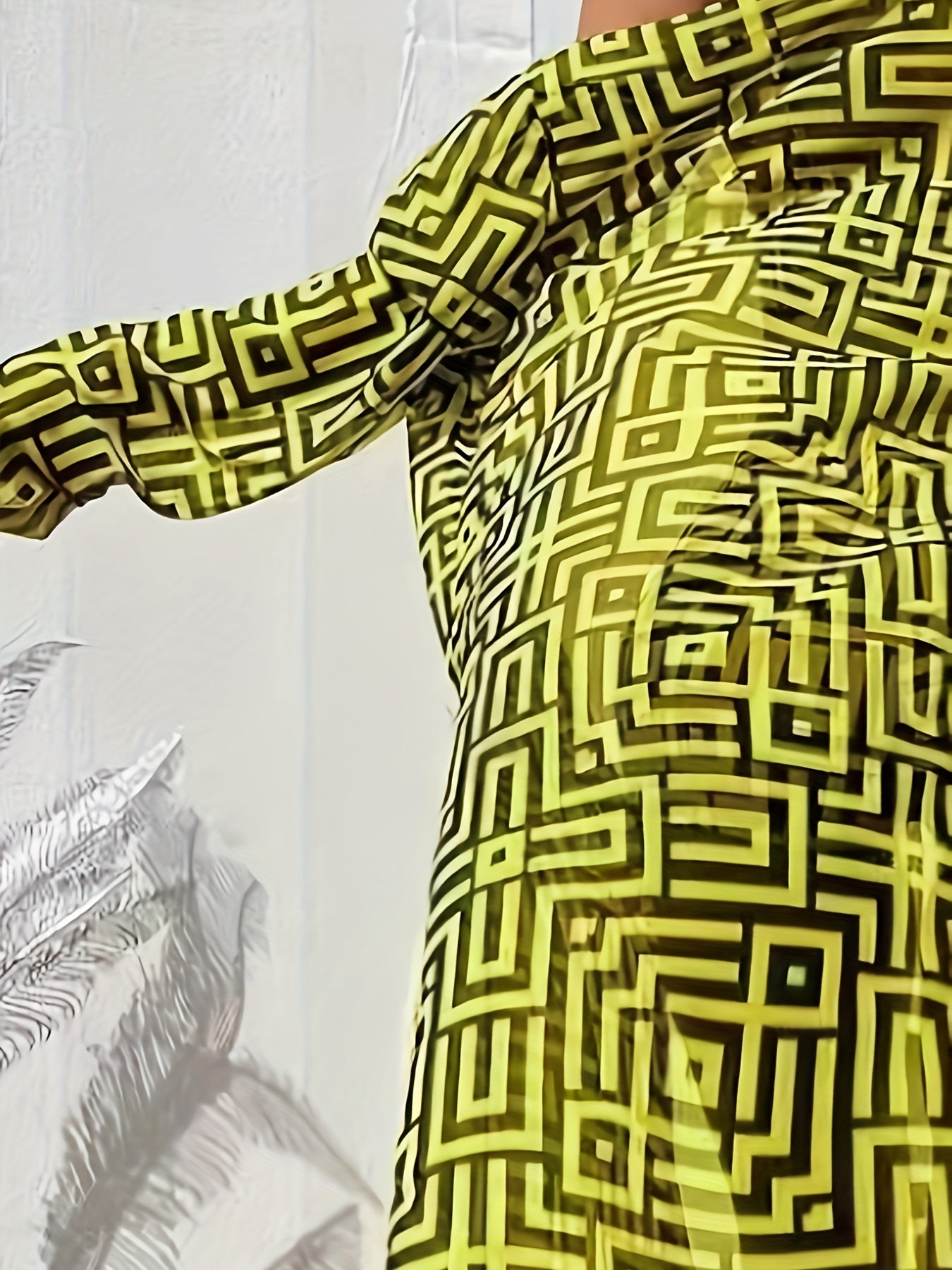 Women's Tankini Set with Geometric Print Off-Shoulder Top High-Waisted Bottoms and Cover-Up Kimono in Yellow and Black