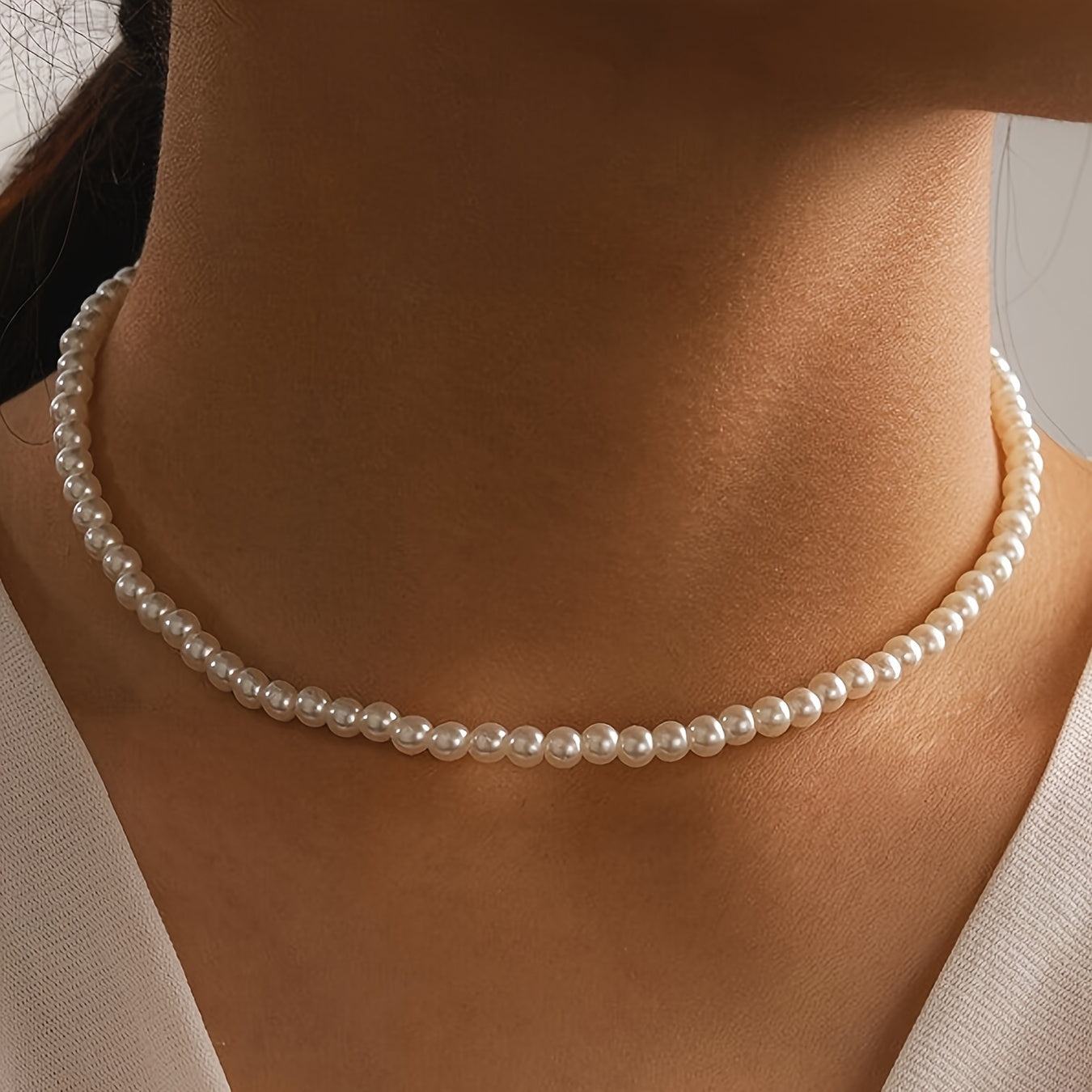 Women's Imitation Pearl Choker Necklace Resin Beaded Wedding Party Accessory
