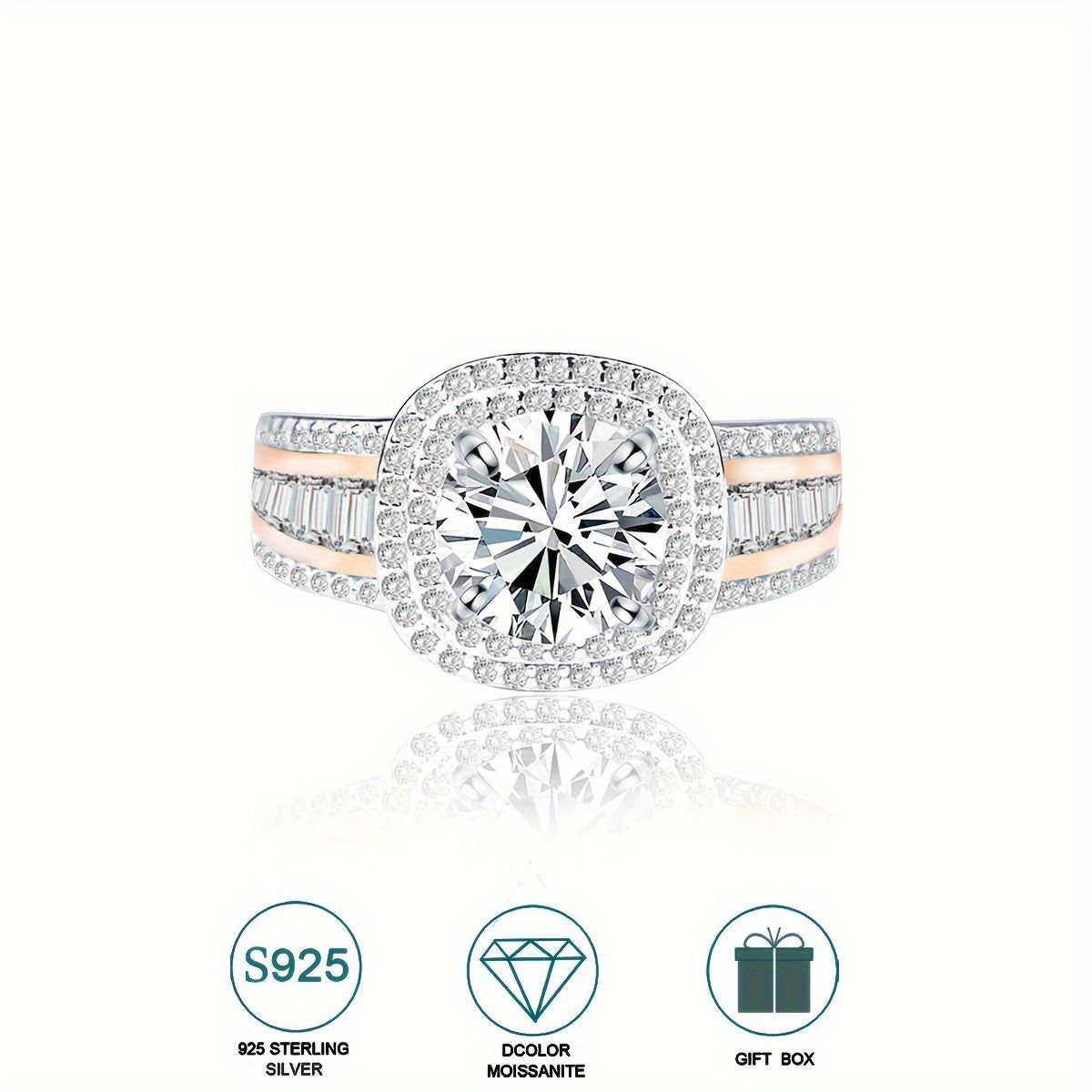 Zamonaviy hashamatli dizaynda yaratilgan 2ct Moissanite to'y uzugi, 925 sterling kumush qoplamada, bohem uslubining jozibasini taratadi. Gippoallergenik va ko'p qirrali, bu bayonot zargarlik buyumi ayollar uchun mukammal moda aksessuaridir. Birga keladi