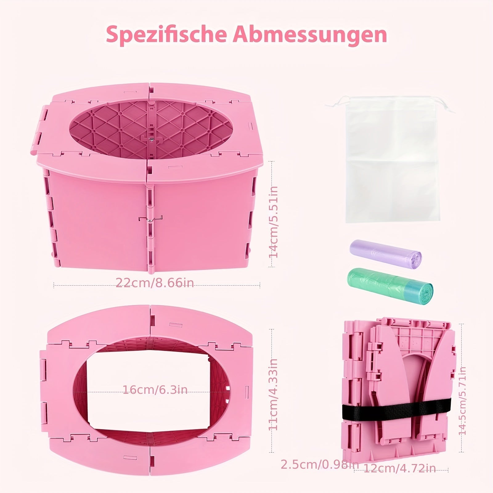 Inodoro portátil con un rollo de bolsas para entrenamiento y viajes