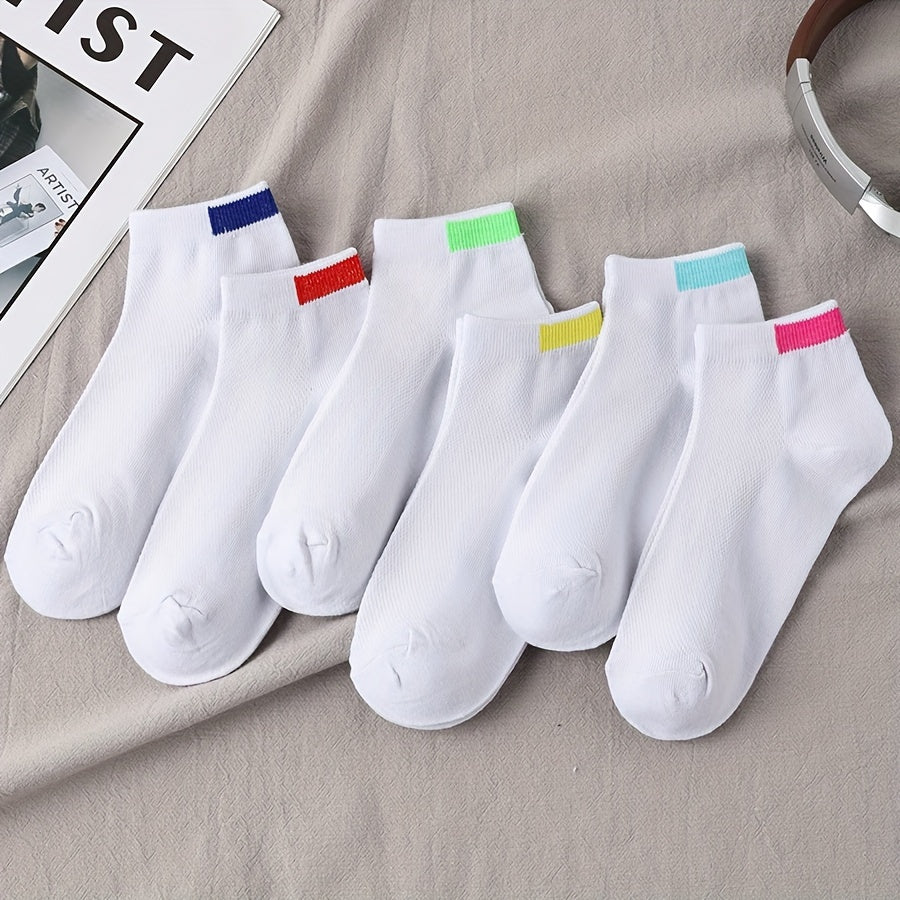 Women’s Striped Ankle Socks 6 Pairs Lightweight Cotton Blend Casual Hosiery
