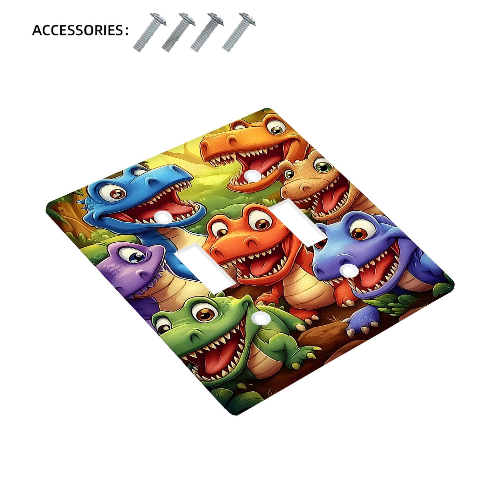 Agate Stone Dinosaur Light Switch Cover with Gold Embellishments for Kids Rooms