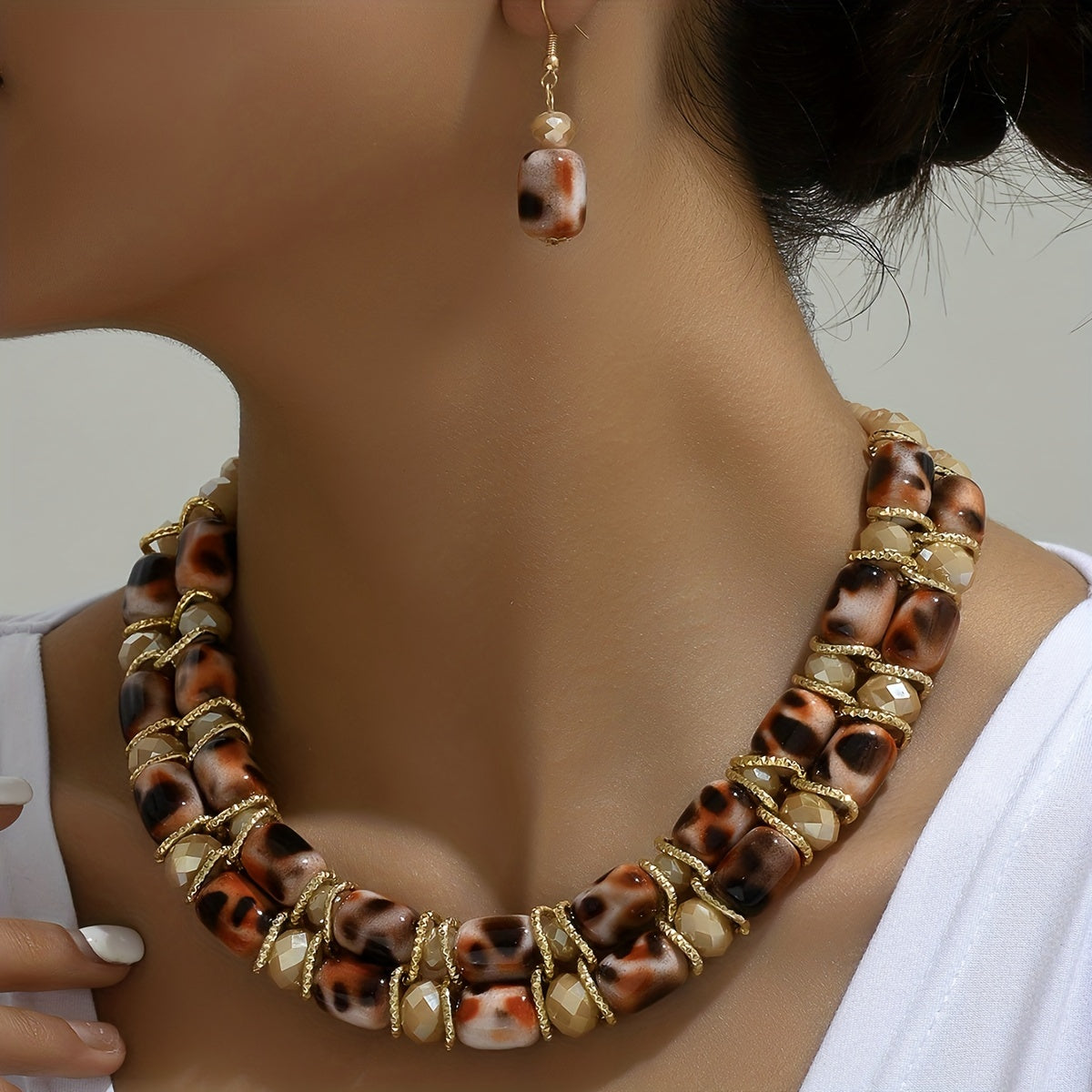 Women's Bohemian Beaded Jewelry Set with Necklace and Earrings