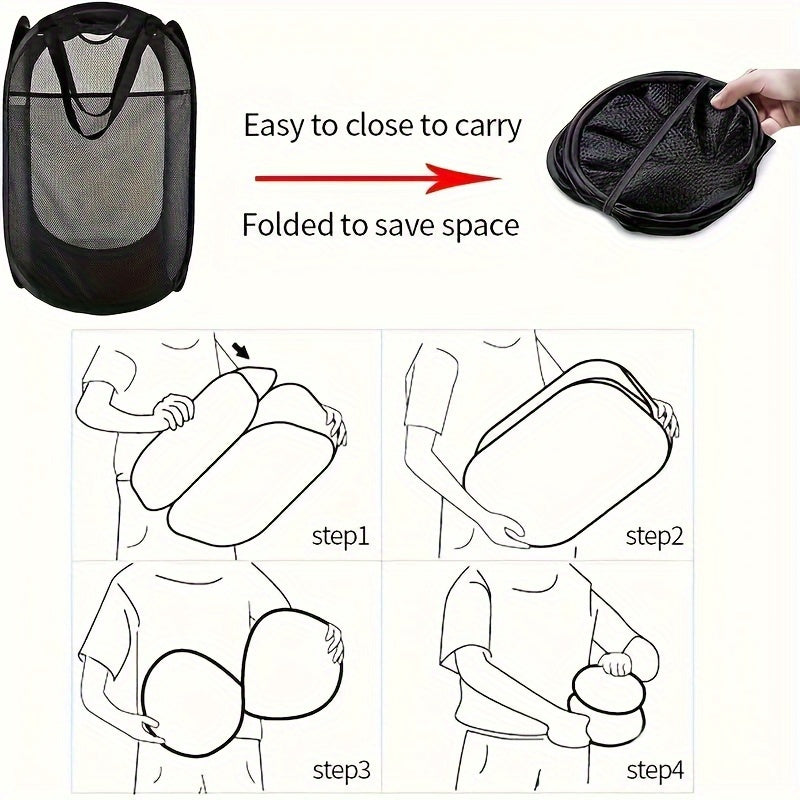 Foldable Mesh Laundry Basket with Pop-up Type Design for Bathroom Bedroom Dorm