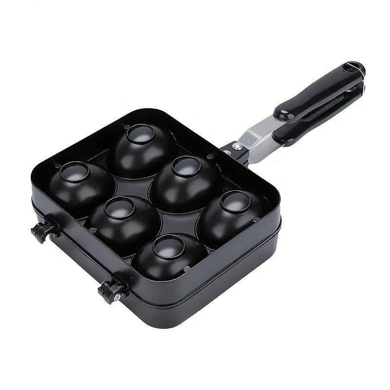 6-Cavity Nonstick Egg Waffle Maker Rust-resistant aluminum alloy pan long handle