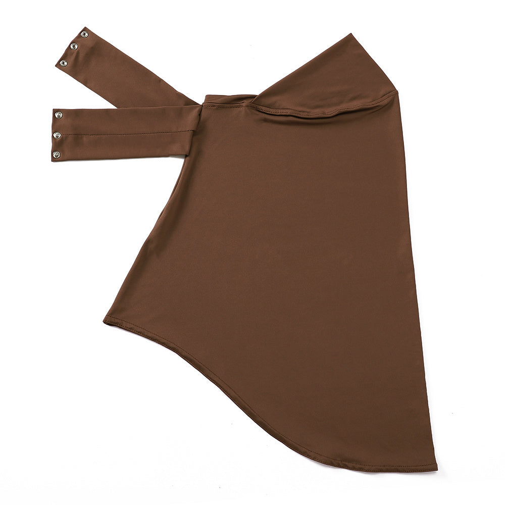 Ayollar uchun polyester sport hijabi, tugma bilan bosilgan chin qopqog'i va to'liq boshqovak, bir xil rangda