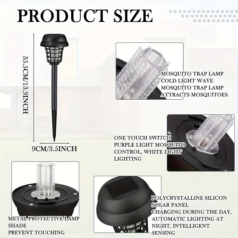 2-to'plam Quyosh energiyali chivin o'ldiruvchi lampalar UV hasharotlarga qarshi lampalar bog' uchun