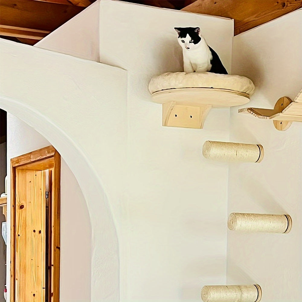 Modern Raw Wood Wall-Mounted Cat Bed for Indoor Cats