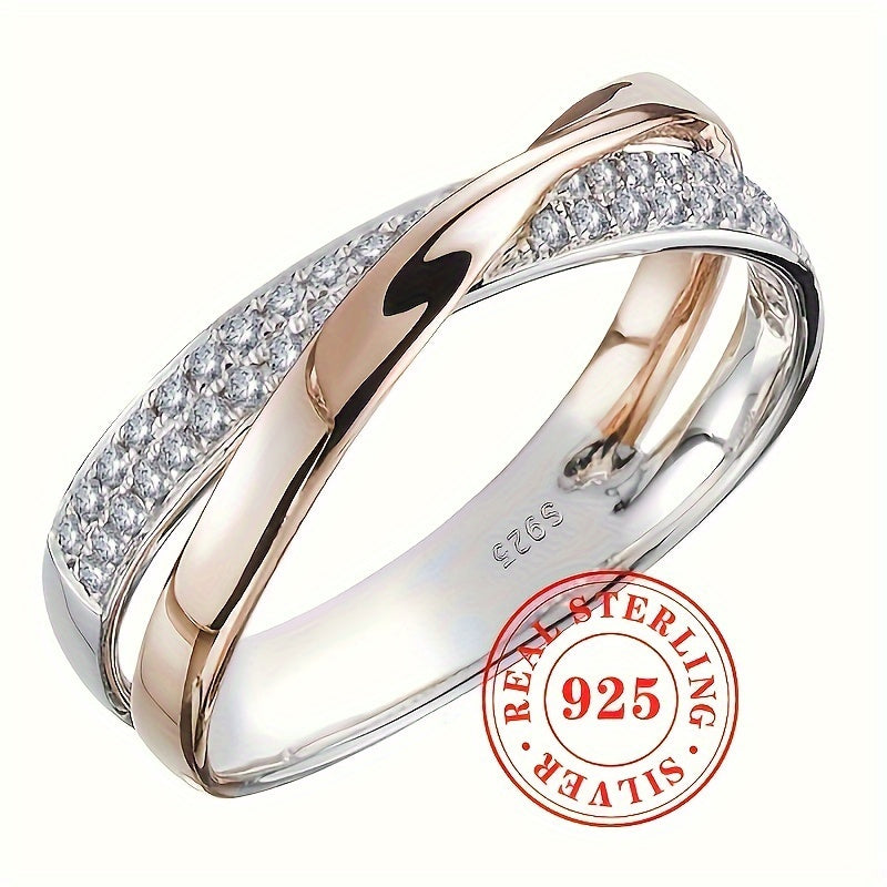Anillo Möbius bicolor de plata 925 con zirconia cúbica para mujer, joyería elegante
