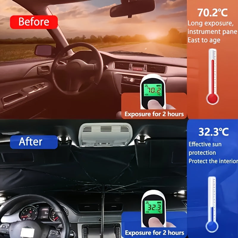 Sombrilla de sol para coche de titanio plateado universal, protector de parabrisas delantero, enrollable