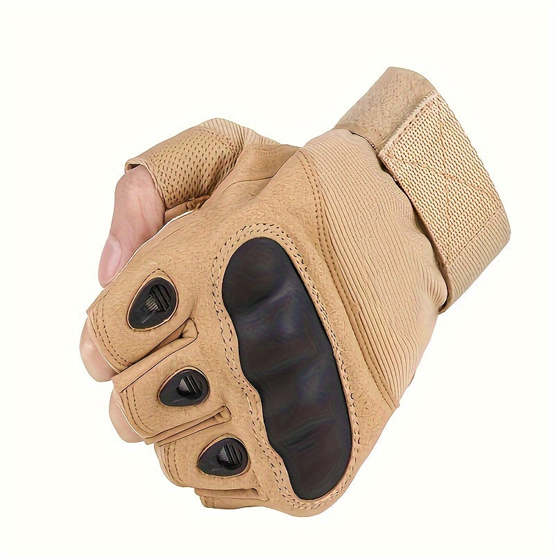 Half-Finger Gloves Breathable Nylon with Carbon Knuckle and Hook-and-Loop Closure