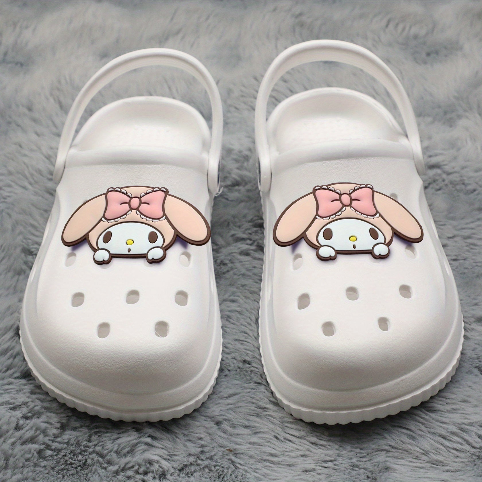 Women EVA Clogs Flat Slides with Cartoon Design, Black White Summer Footwear