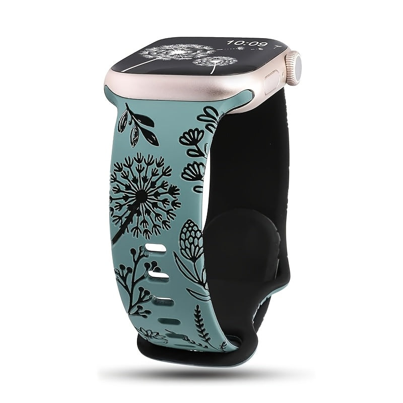 3D Engraved Silicone Sport Watch Band Waterproof Soft Strap with Butterfly Clasp for Apple Watch Series