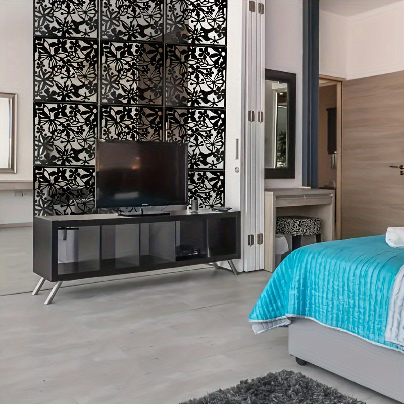 Conjunto de 12 separadores de ambientes de plástico con diseño floral negro moderno para sala de estar, dormitorio y oficina