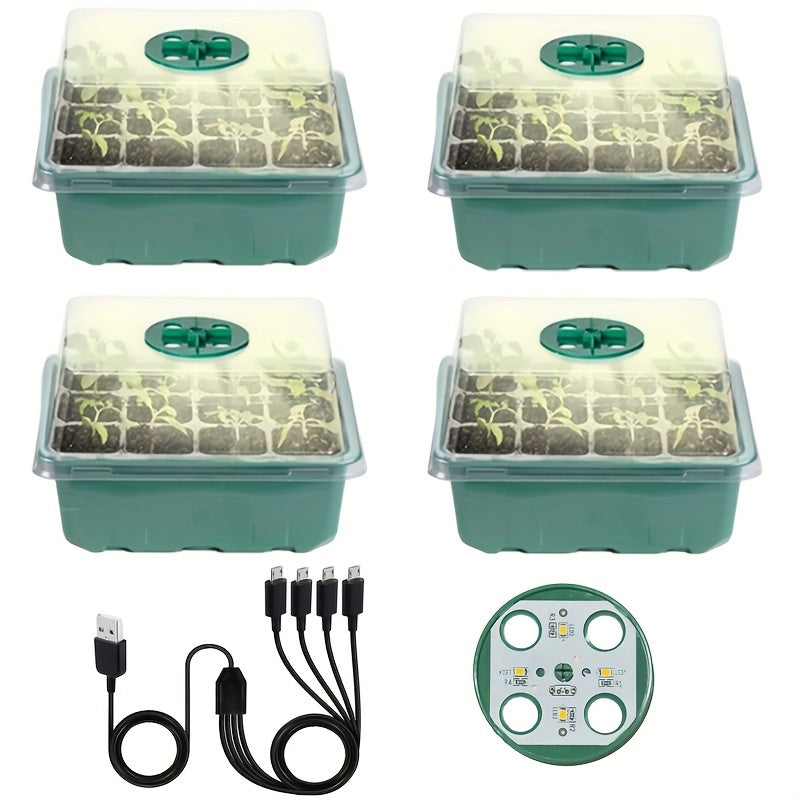 Juego de bandejas para plántulas con luz de crecimiento, humedad ajustable, 12-60 agujeros
