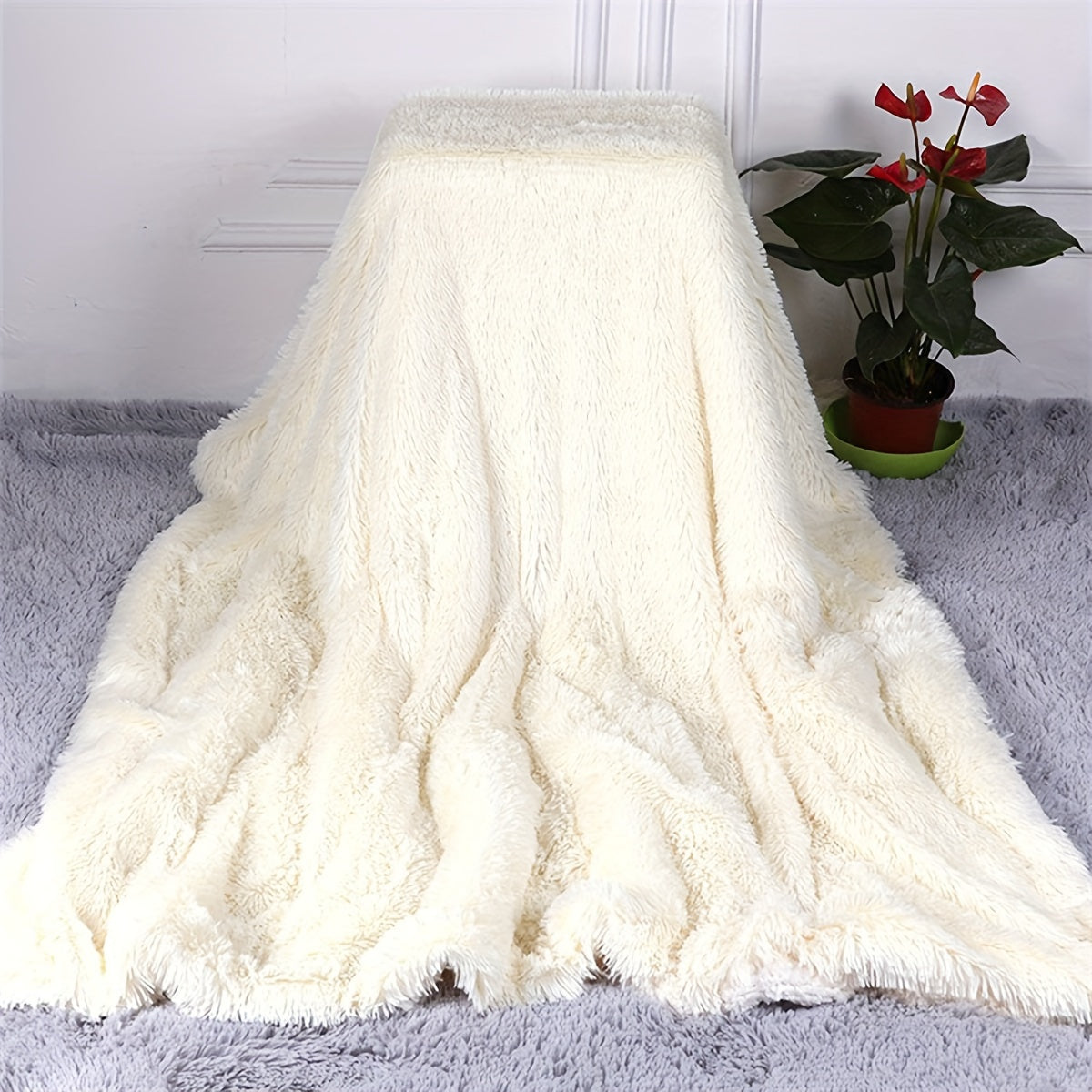 Long-Hair Shaggy Fleece Throw Blanket Plush All-Season Sofa Cover