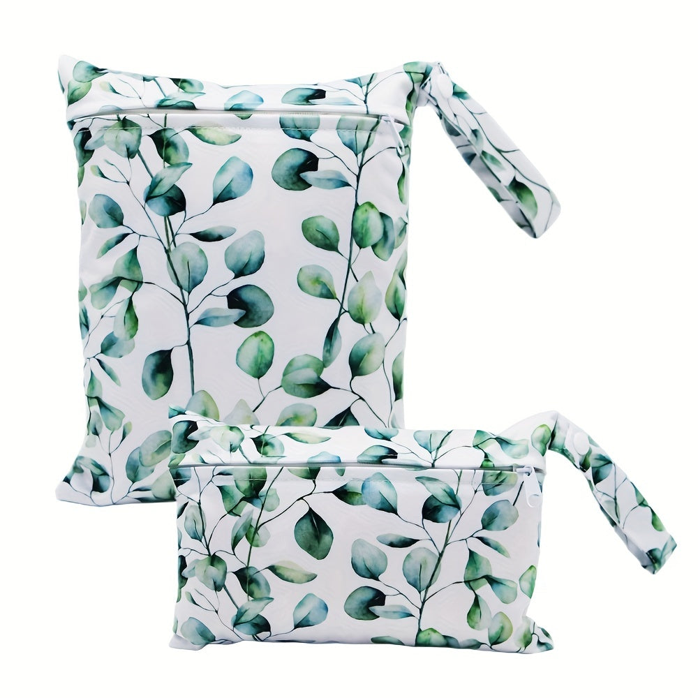2-Pack Leaf Print Cloth Diaper Bags Soft Polyester Nappy Storage