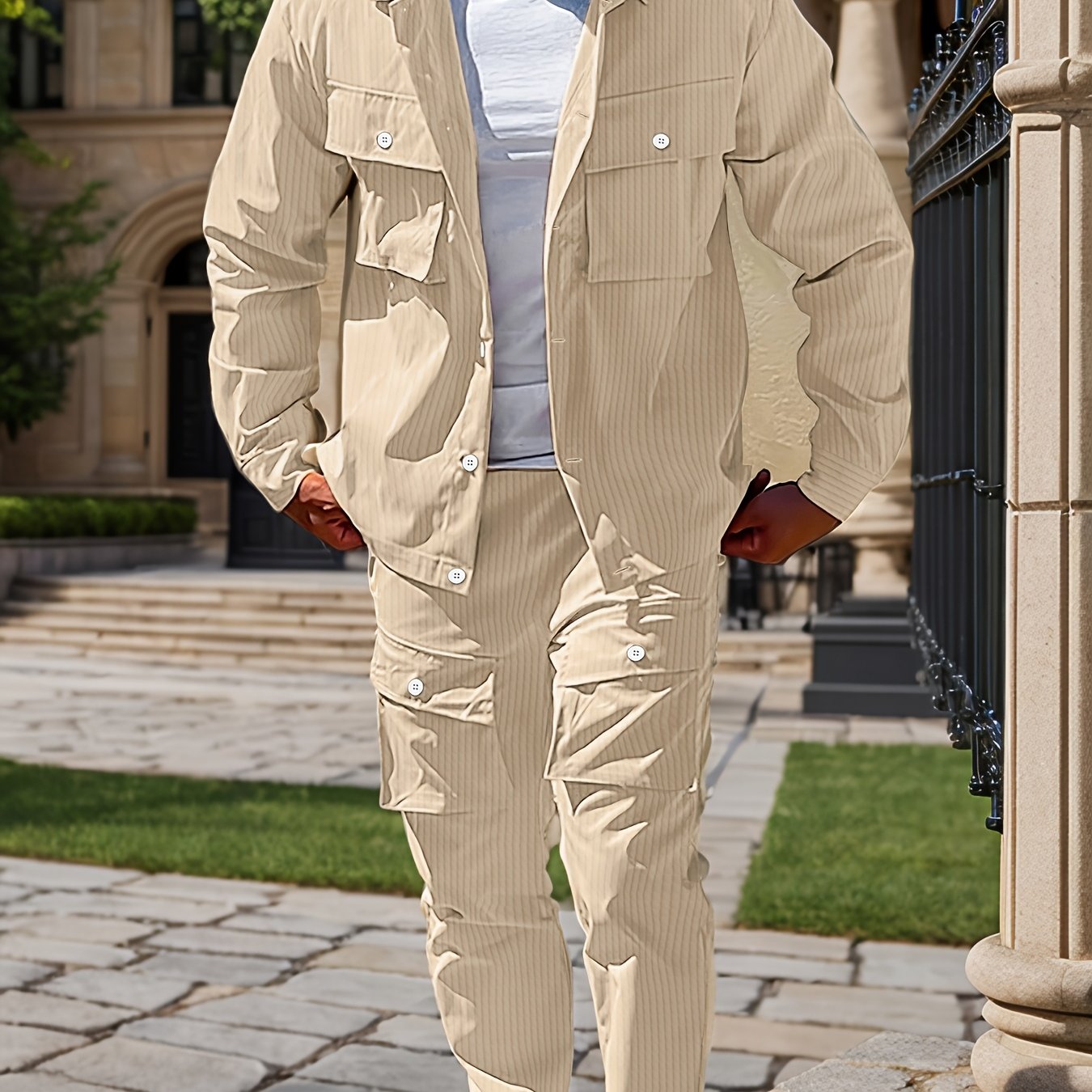 Мужской комплект из рубашки и брюк большого размера в повседневном стиле с длинными рукавами из хлопка, синий