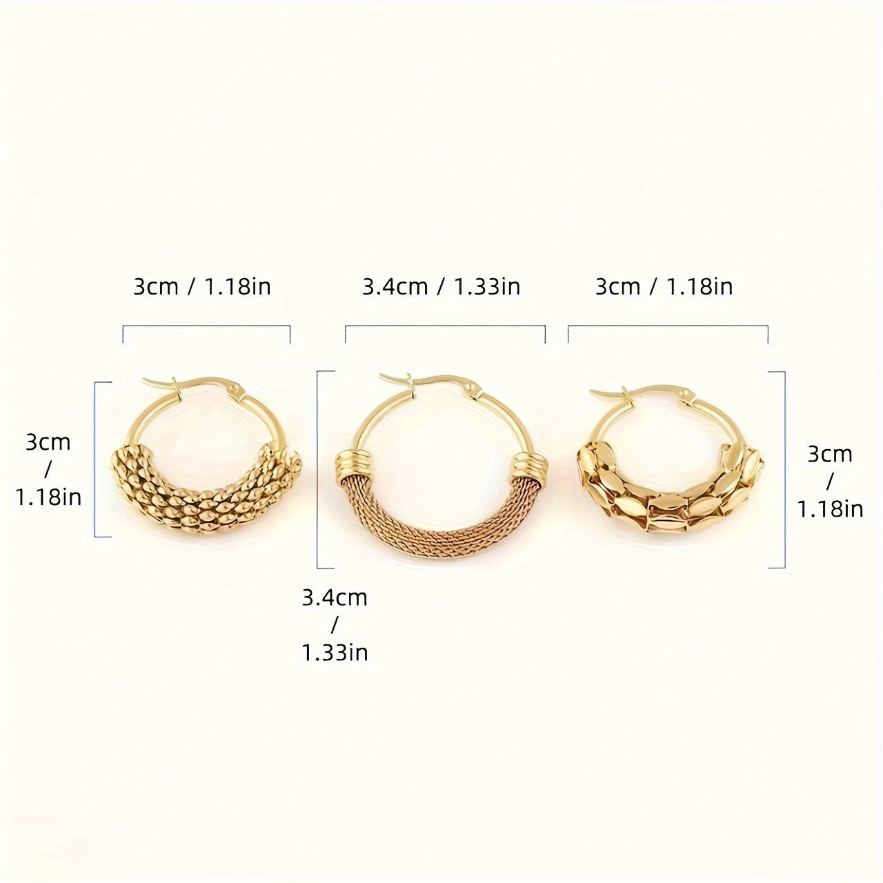 Zamonaviy 3 juft zanglamas po'latdan yasalgan to'rli guruch quloq bilaguzuklari, erkaklar va ayollar uchun mos keladi