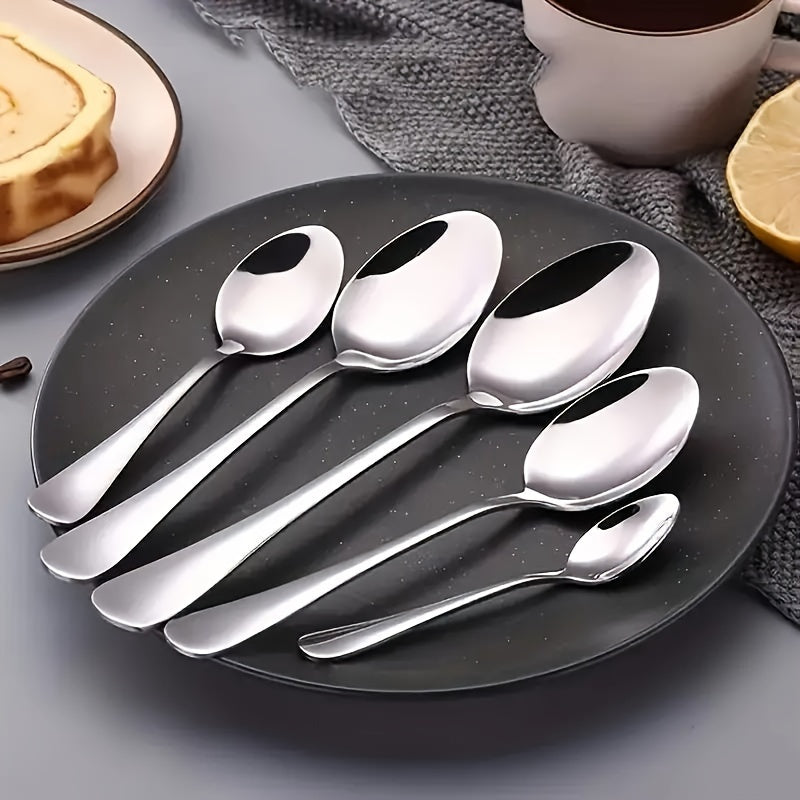 Set of 6 Stainless Steel Serving Spoons in Various Sizes for Soup Coffee Dinner