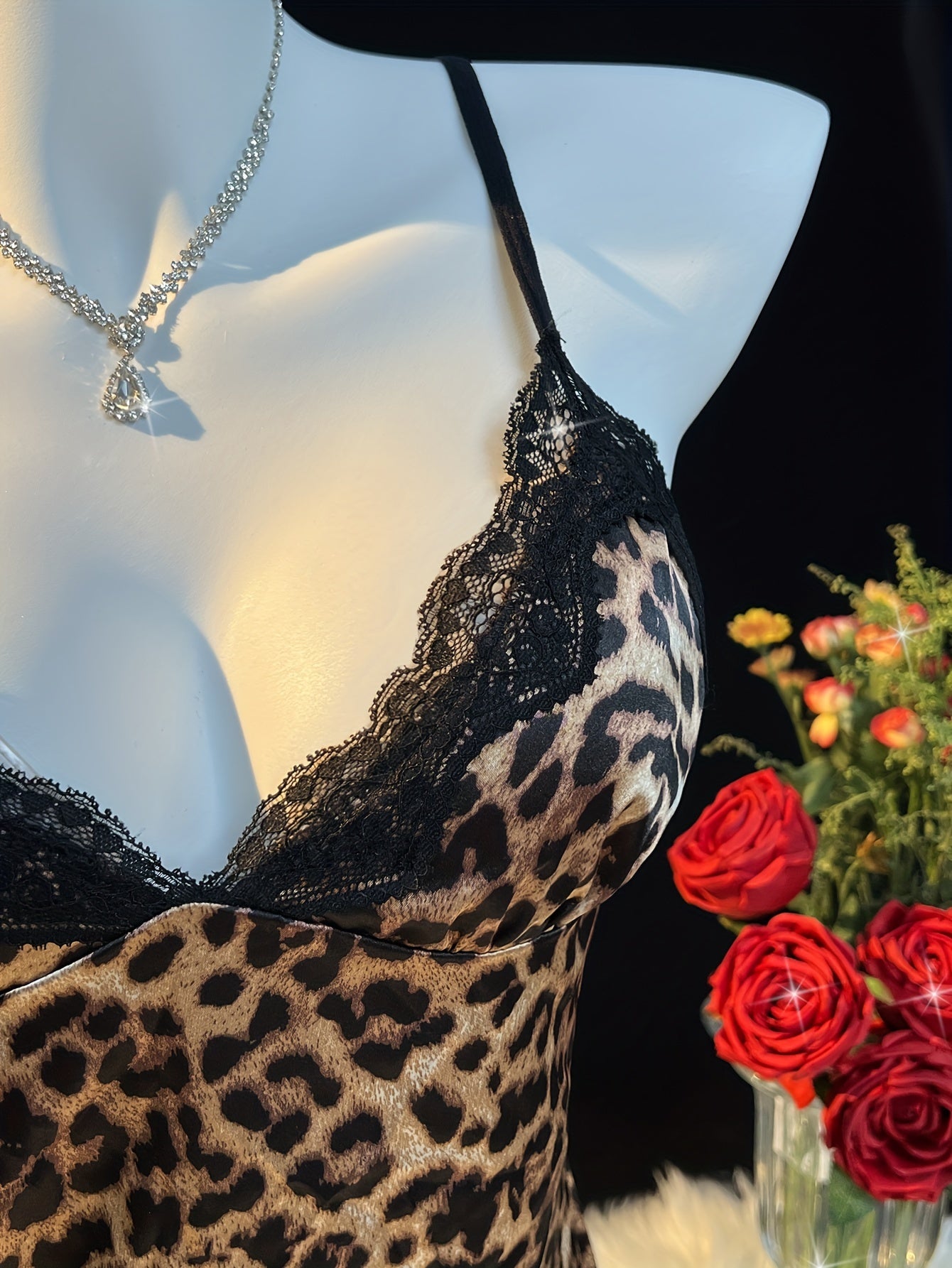 Women's Woven Leopard Print Slip Dress with Cross Strap Lace-Up Detail